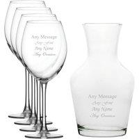 Uniqueful Personalised Set of 4 Enoteca Wine Glasses & 1 Litre Vin Carafe in Clear