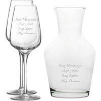 Uniqueful Personalised Set of 2 Wine Glasses & 1 Litre Vin Carafe in Clear