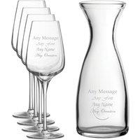 Uniqueful Personalised Engraved Set of 4 Sublym Wine Glass 1 Litre Carafe Set in Clear