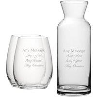 Uniqueful Personalised Set of 2 Stemless Wine Glasses & Village Carafe in Clear