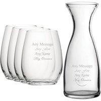Uniqueful Personalised Engraved Set of 4 Stemless Wine Glass 1 Litre Carafe Set in Clear