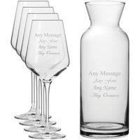Uniqueful Personalised Set of 4 Infinity Wine Glasses & Village Carafe Set in Clear