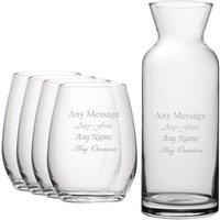 Uniqueful Personalised Set of 4 Stemless Wine Glasses & Village Carafe in Clear