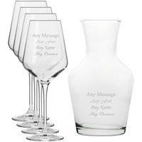 Uniqueful Personalised Set of 4 Infinity Wine Glasses & 1 Litre Vin Carafe in Clear