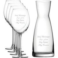 Uniqueful Personalised Set of 4 Enoteca Wine Glasses with Contemporary Carafe in Clear