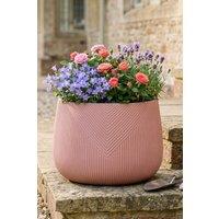 Dibor Small Terracotta Symmetry Stripe Fibre Clay Indoor Outdoor Garden Planter Houseplant Flower Plant Pot H20 x Dia29cm in Pink