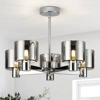 Harper Living Modern 5 Light Chrome Semi Flush Ceiling Lamp with Smoked Glass Shades in Silver
