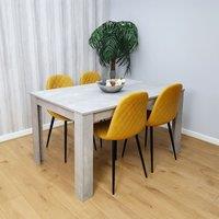 KOSY KOALA Wooden Rectangle Dining Table Set With 4 Mustard Gem Pattern Chairs Dining Room Furniture in Brown