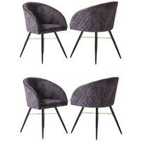 Life Interiors Set of 4 Vittorio Velvet Dining Chairs with Black Metal Legs, Quilted Design Modern Accent Chair