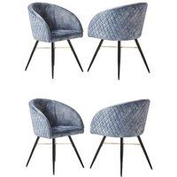 Life Interiors Set of 4 Vittorio Velvet Dining Chairs with Black Metal Legs, Quilted Design Modern Accent Chair in Grey
