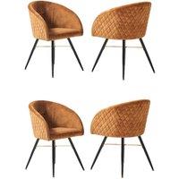 Life Interiors Set of 4 Vittorio Velvet Dining Chairs with Black Metal Legs, Quilted Design Modern Accent Chair in Mustard