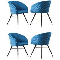 Life Interiors Set of 4 Vittorio Velvet Dining Chairs with Black Metal Legs, Quilted Design Modern Accent Chair in Blue