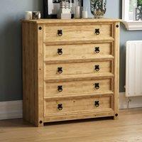 HD Designs Corona Rustic 5 Drawer Chest Solid Wood Storage Bedroom Furniture in Brown