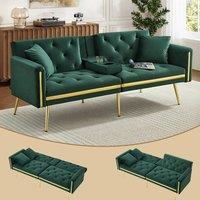BTM Two seater sofa bed with adjustable backrest & cup holders in Green