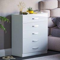 HD Designs Hulio 5 Drawer Chest of Drawers Storage Bedroom Furniture in White