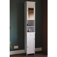 HD Designs Priano Mirrored 2 Door 1 Drawer With Shelves Tall Cabinet Bathroom in White