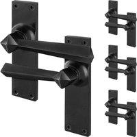 AFIT Black Antique Cast Iron Door Handles Backplate Latch 4 Pairs | Size: 150mm x 150mm