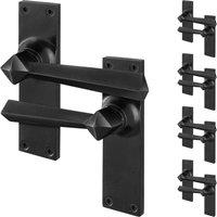 AFIT Black Antique Cast Iron Door Handles Backplate Latch 5 Pairs | Size: 150mm x 150mm