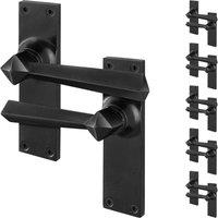 AFIT Black Antique Cast Iron Door Handles Backplate Latch 6 Pairs | Size: 150mm x 150mm