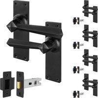 AFIT Black Antique Cast Iron Door Handles Backplate Latch 64mm 5 Pairs | Size: 150mm x 150mm