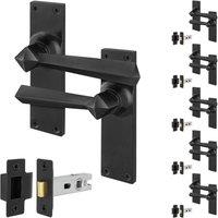 AFIT Black Antique Cast Iron Door Handles Backplate Latch 64mm 6 Pairs | Size: 150mm x 150mm