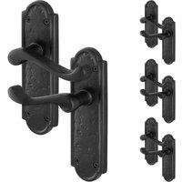 AFIT Black Antique Cast Iron Door Handles Backplate Latch 4 Pairs | Size: 150mm x 150mm