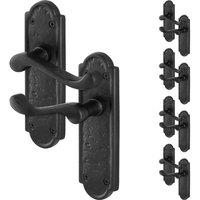AFIT Black Antique Cast Iron Door Handles Backplate Latch 5 Pairs | Size: 150mm x 150mm