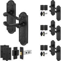 AFIT Black Antique Cast Iron Door Handles Latch 64mm Hinges 4 Pairs | Size: 150mm x 150mm