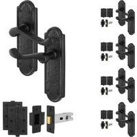 AFIT Black Antique Cast Iron Door Handles Latch 64mm Hinges 5 Pairs | Size: 150mm x 150mm