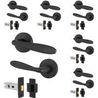 AFIT Black Curved Door Handle Latch Set Round Rose 6 Pairs 64mm | Size: 150mm x 150mm