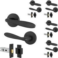 AFIT Black Curved Door Handle Latch Set Round Rose 5 Pairs 64mm | Size: 150mm x 150mm