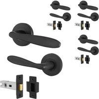 AFIT Black Curved Door Handle Latch Set Round Rose 4 Pairs 64mm | Size: 150mm x 150mm