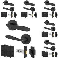 AFIT Black Curved Handle Latch Hinges Set Round Rose 6 Pairs 76mm | Size: 150mm x 150mm