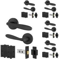 AFIT Black Curved Handle Latch Hinges Set Round Rose 5 Pairs 76mm | Size: 150mm x 150mm