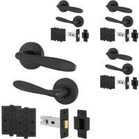 AFIT Black Curved Handle Latch Hinges Set Round Rose 4 Pairs 76mm | Size: 150mm x 150mm