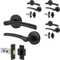 AFIT Black Round Rose Door Handle with Latch Internal Lever 4 Pairs | Size: 150mm x 150mm