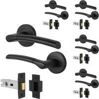 AFIT Black Round Rose Door Handle with Latch Internal Lever 5 Pairs | Size: 150mm x 150mm