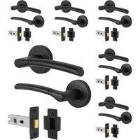 AFIT Black Round Rose Door Handle with Latch Internal Lever 6 Pairs | Size: 150mm x 150mm
