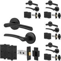 AFIT Black Round Rose Door Handle, Latch & Hinges Internal Lever 5 Pairs | Size: 150mm x 150mm