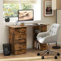 HOMCOM 120cm Computer Desk, Study Table with 3 Shelf & Drawers in Brown | Size: 120 cm