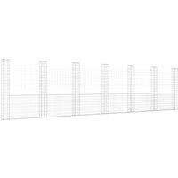 Berkfield Home U-shape Gabion Basket with 7 Posts Iron 740x20x200 cm in Silver | Size: 740 x 20 x 200 cm