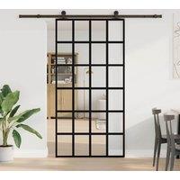 Berkfield Home Sliding Door with Hardware Set 102x205 cm ESG Glass&Aluminium in Black
