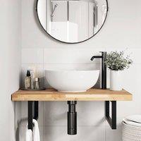 Berkfield Home Elegant Basin Shelf Wall Mounted Steel & Solid Wood Acacia in Brown