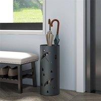 Nordara Round Umbrella Stand Hallway Holder 4 Hooks Drip Tray in Dark Grey