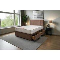 Knight Sleep Sarah Plush Bed Set With Mattress, 2 Drawers Same Side & 24Headboard in Chocolate | Size: King