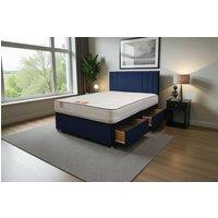 Knight Sleep Sarah Plush Bed Set With Mattress, 2 Drawers Same Side & 24Headboard in Navy | Size: Small Double