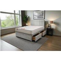 Knight Sleep Sarah Plush Bed Set With Mattress, 2 Drawers Same Side & 24Headboard in Silver | Size: Double