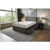 Knight Sleep Sarah Plush Bed Set With Mattress, 2 Drawers Same Side & 24Headboard in Mid Grey | Size: Small Double