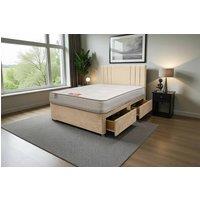 Knight Sleep Sarah Plush Bed Set With Mattress, 2 Drawers Same Side & 24Headboard in Cream | Size: Double