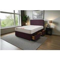 Knight Sleep Sarah Plush Bed Set With Mattress, 2 Drawers Same Side & 24Headboard in Aubergine | Size: Double